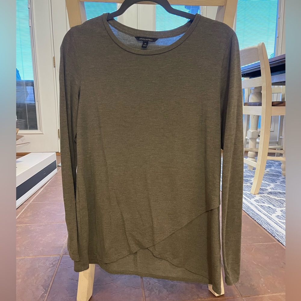 Banana Republic Olive Long Sleeve Cross Tee